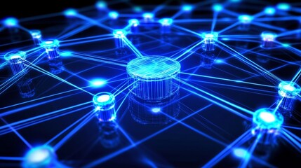 Glowing Blockchain Network Piece - Digital network, data security, cryptocurrency, interconnected nodes, futuristic technology. Symbolizing security, innovation, connection, and growth.