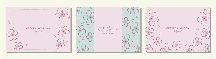 桜　cherry blossom　春素材セット　フレーム　背景　ベクターイラスト　シンプル　おしゃれ