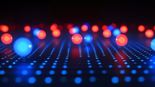 A futuristic scatter plot with glowing data points in vibrant red and green floating over a dark 3D grid