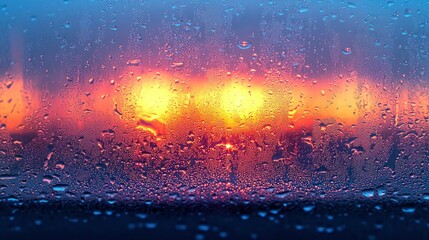 Rainy night city lights viewed through wet window