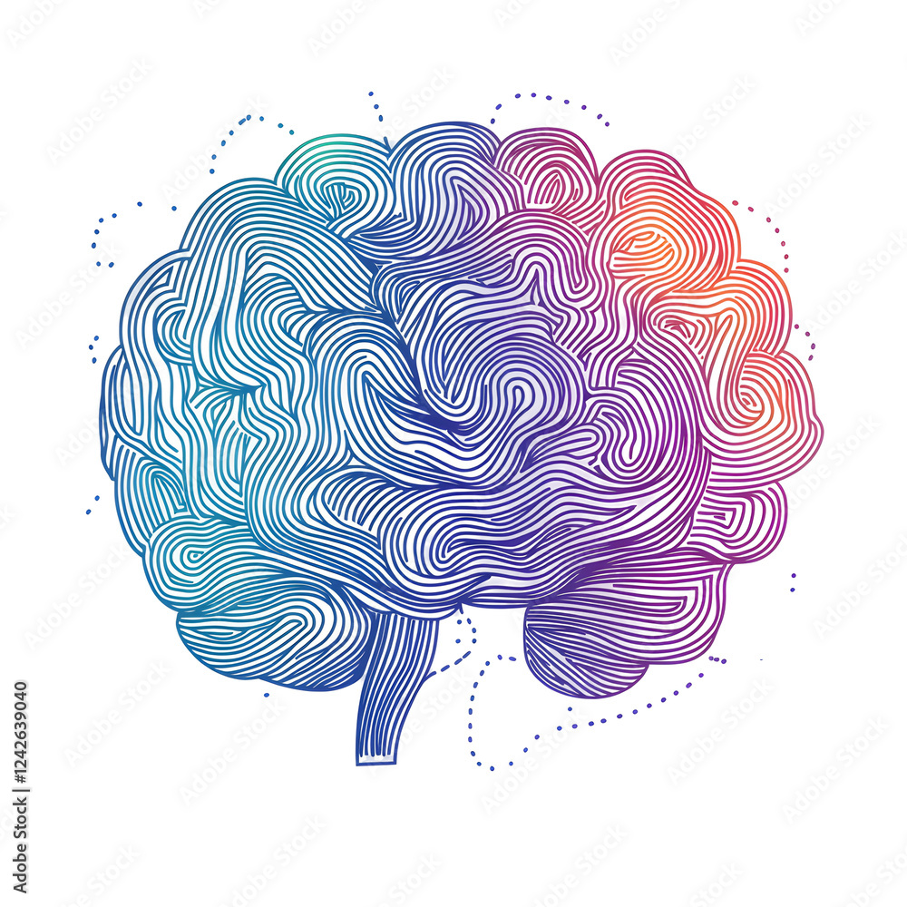 Poster colorful abstract brain design with intricate line patterns