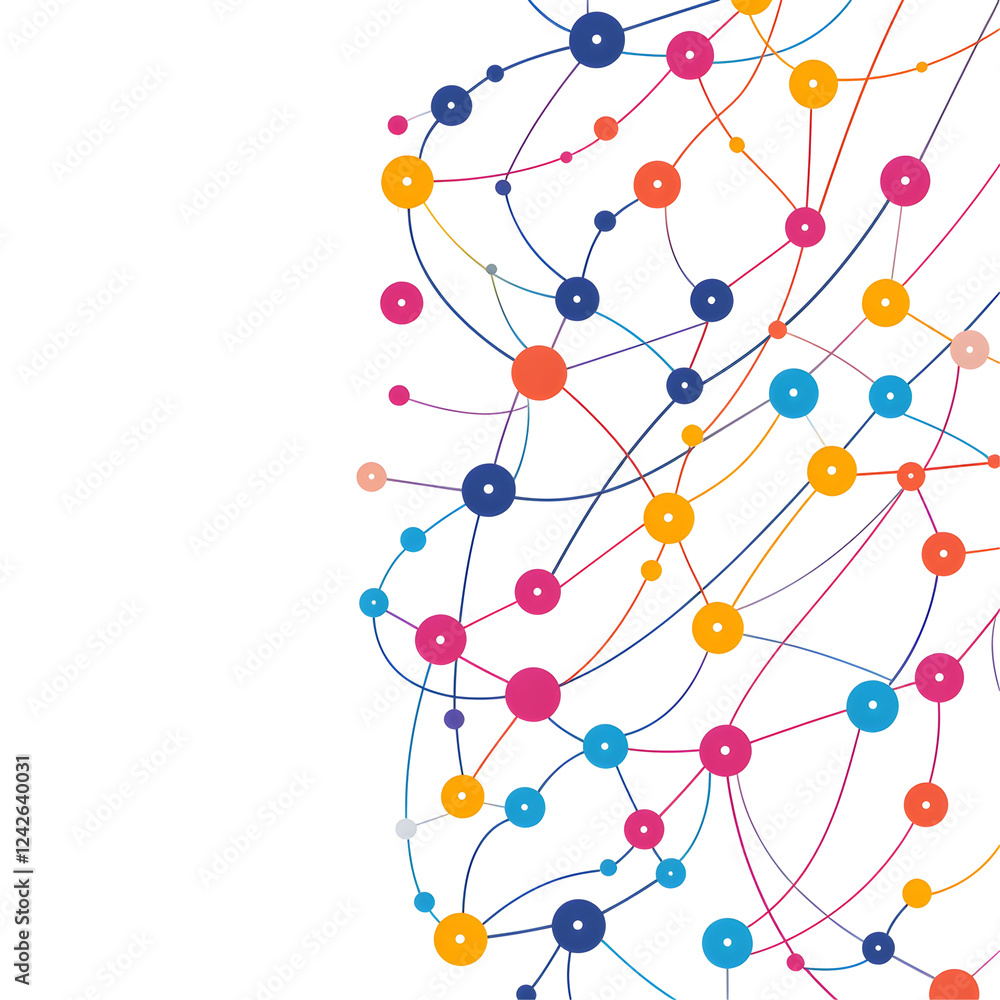 Poster colorful abstract connections with dots and lines in interesting patterns