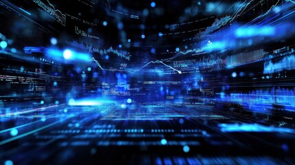 Abstract digital data visualization with blue light effects