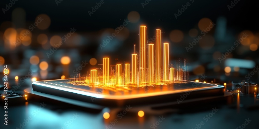 Poster futuristic data visualization concept featuring glowing bar graphs digital interface abstract enviro