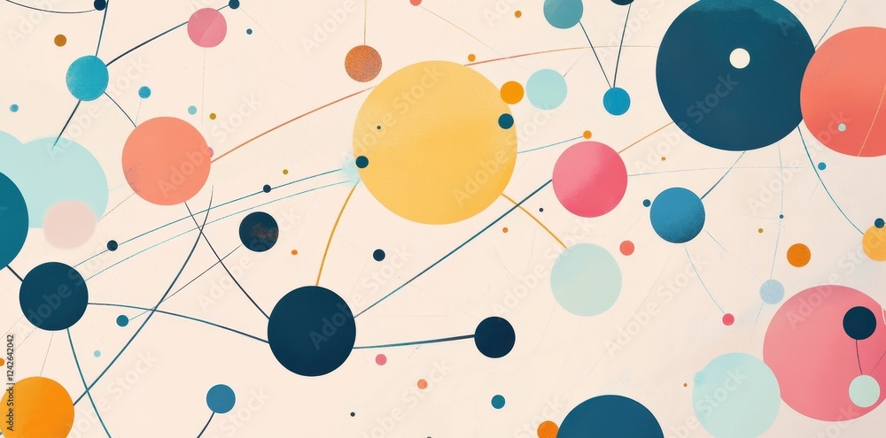 Poster abstract colorful circles connected by lines