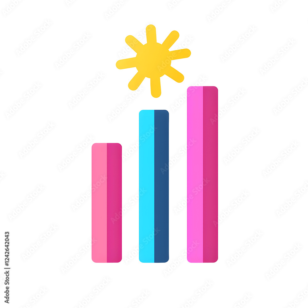 Poster colorful bar graph with starburst icon representing data growth