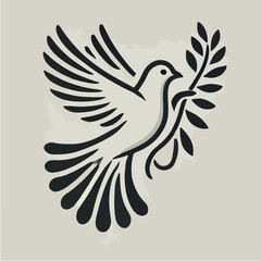 Fototapeta premium A stylized line drawing of a dove in flight, carrying an olive branch.
