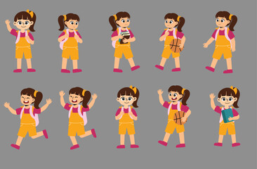 Set o Children Girl Activity in the School 