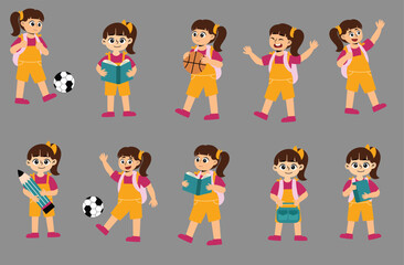 Set o Children Girl Activity in the School 