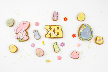 Easter gingerbread on white background. Letters HW. Easter.