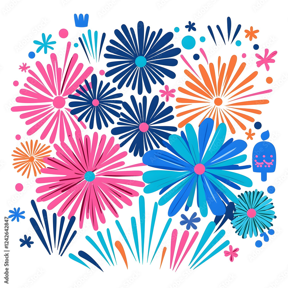 Poster colorful abstract floral design with various shapes and patterns