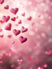 Obraz premium Pink Hearts Falling Background - Many pink hearts falling on a bokeh background, perfect for Valentine's Day or romantic themes.