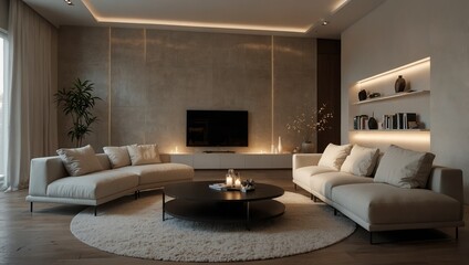 Elegant minimalist interior of a living room with simple decor,