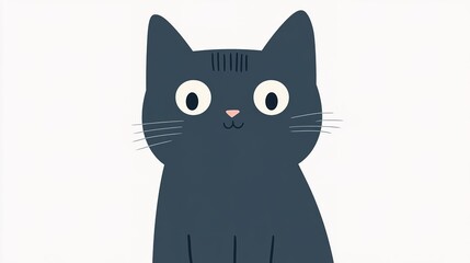 Obraz premium Minimalist flat illustration of a sitting cat, white background, simple and cute
