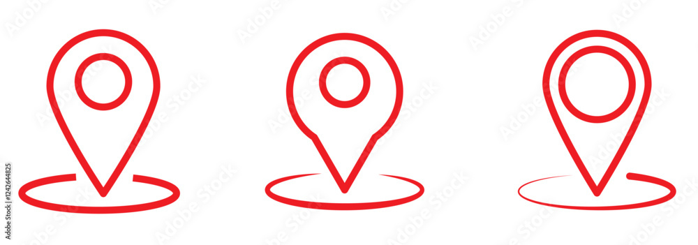 Poster location icon set, map pin place marker. location pointer icon symbol in flat style. red location pi
