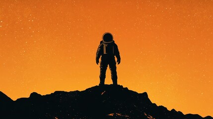 Lone Astronaut Silhouette on an Alien Planet