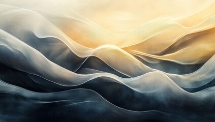 Obraz premium Abstract Fabric Texture: A mesmerizing abstract pattern of flowing fabric creates a sense of ethereal movement, evoking a landscape of undulating hills under a soft, warm glow.