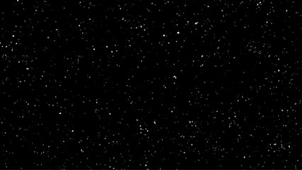 Fototapeta premium Falling snow isolated on black background. Nature Winter texture with motion real snowflakes in calm weather. Beautiful natural pattern of snow. Template for design.