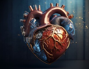Fototapeta premium Steampunk Anatomical Heart – Mechanical and Organic Fusion in Artistic Design
