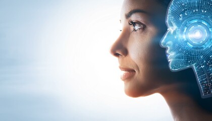 Human and AI Connection &ndash; Futuristic Concept of Artificial Intelligence and Humanity, Digital Technology Meets Emotion