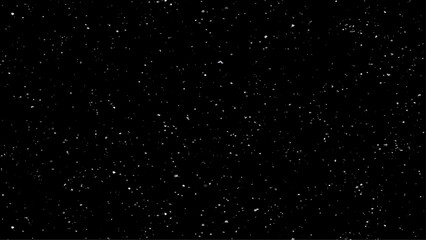 Chaotic white bokeh on a black background, light spots texture, abstraction, falling snow. 