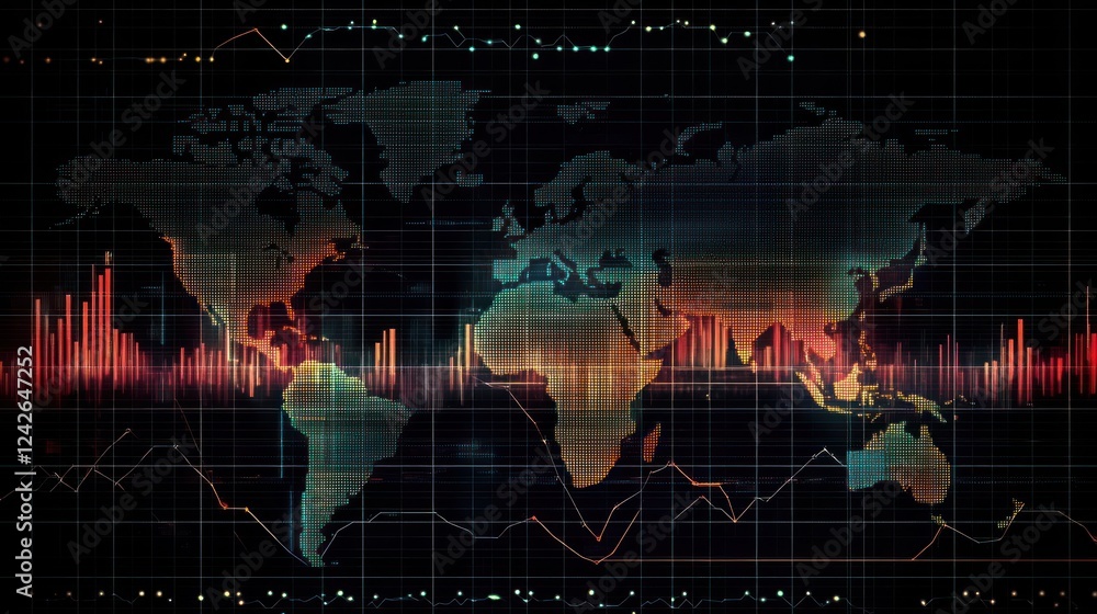 Poster global data visualization with colorful graphs and grids