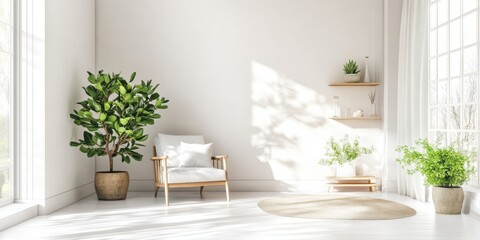 Serene Minimalist Living Room Decor Featuring Plants and Light