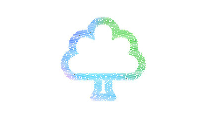 Icon tree is made up of LED square shapes. There are bright diodes and there are black dead diodes