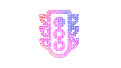 Icon traffic light stop is made up of LED square shapes. There are bright diodes and there are black dead diodes