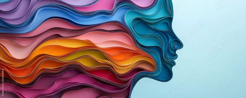 Aufkleber abstract paper art representing a woman side face profile with colorful layers