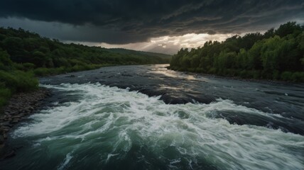 Turbulent River Under a Dramatic Sky