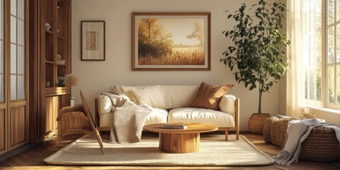 Obraz premium Tranquil Living Room With Natural Decor And Sunlight