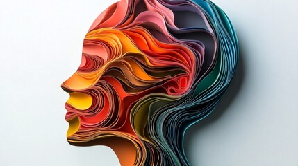 Obraz premium Colorful layered abstract papercraft head representing mental health awareness