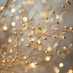 Obraz premium Elegant golden branches with shimmering beads create festive atmosphere, perfect for holiday celebrations and New Year decorations