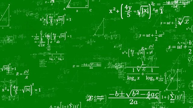 Green screen footage of mathematical formulas. Scientific and educational concept. Science. Chroma key background. Green screen, stock footage