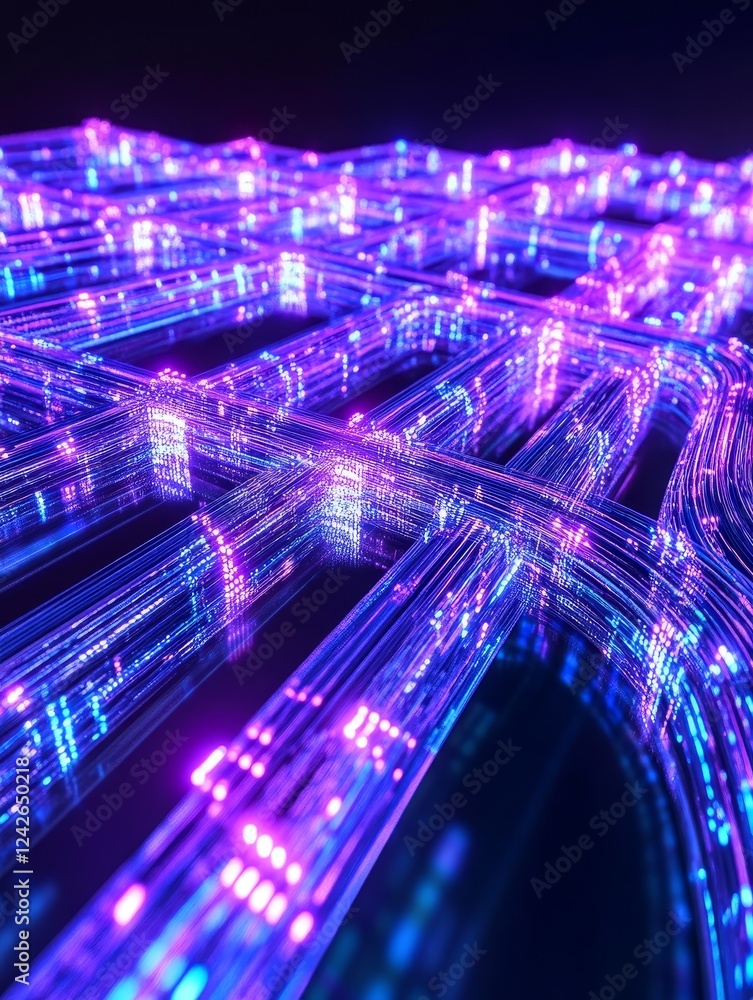 Poster networked luminous pathways - symbolizing connection, innovation, technology, data flow, and digital