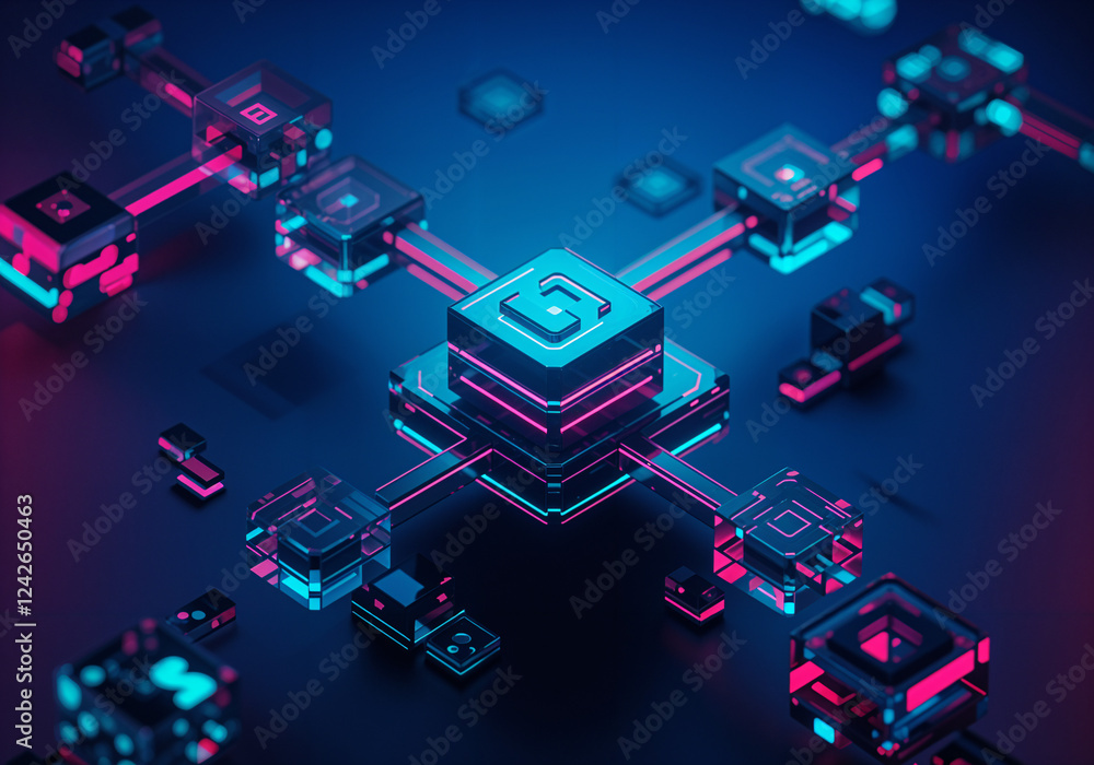 Poster digital abstract background with blockchain elements . generative ai