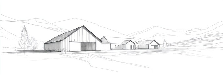 Architectural Sketch of Modern Barn Style Homes in Mountains