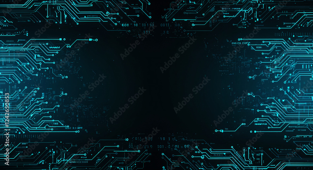 Poster neon lines abstract digital circuit lines background . generative ai
