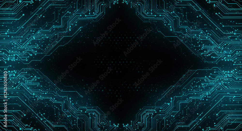 Poster neon lines abstract digital circuit lines background . generative ai