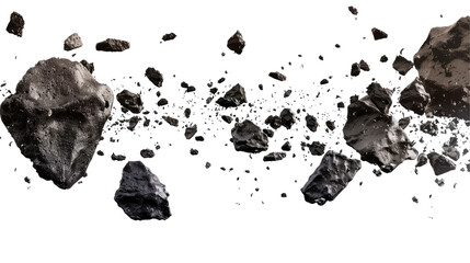 Cluster of Asteroids Floating in Space isolated on transparent white background, clipping path