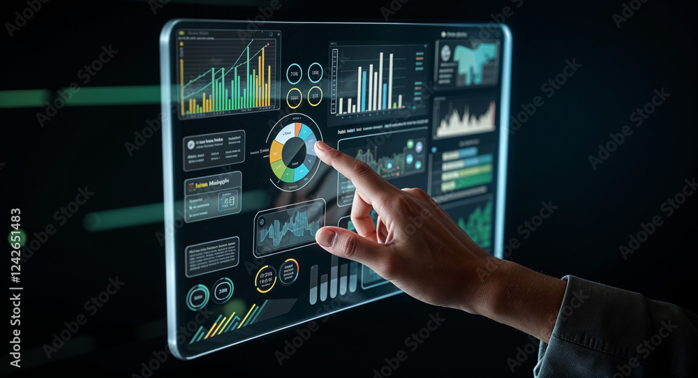 Aufkleber hand pointing at digital hologram abstract digital background . generative ai