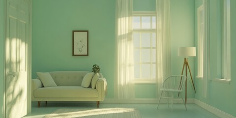 Serene Green Room With Sofa Chair And Window