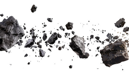 Cluster of Asteroids Floating in Space isolated on transparent white background, clipping path