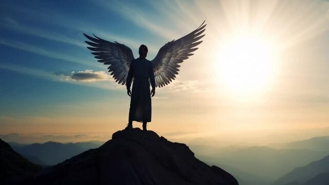 archangel raphael standing on the rocks, christian footage