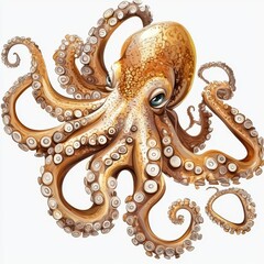 Obraz premium Colorful Cartoon Octopus with Big Eyes and Spiraling Tentacles on White Background