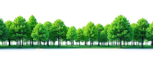 Obraz premium Dense line of emerald trees isolated on pure white , photography, bright