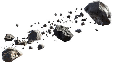 Cluster of Asteroids Floating in Space isolated on transparent white background, clipping path