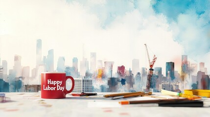 Happy Labor Day Celebration with City Skyline