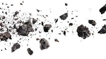 Cluster of Asteroids Floating in Space isolated on transparent white background, clipping path